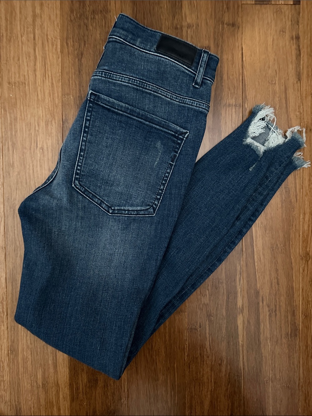 Express Dark Blue Distressed Skinny Jeans